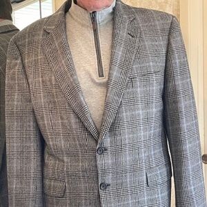 Men's Burberry Wool Sport Coat-Navy & Grey Kensington Plaid  Size 46 R